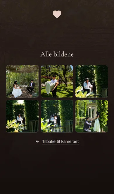 Bildeveggen på en telefon: bildene alle gjestene har tatt i løpet av kvelden, i et rutenett.
